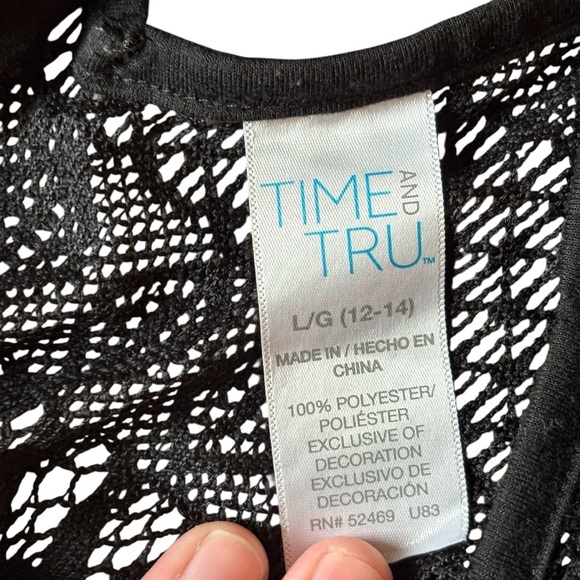 Time & Tru Womens Black Lace Drawstring Adjustable Coverup Swimwear Size Large - Picture 4 of 5